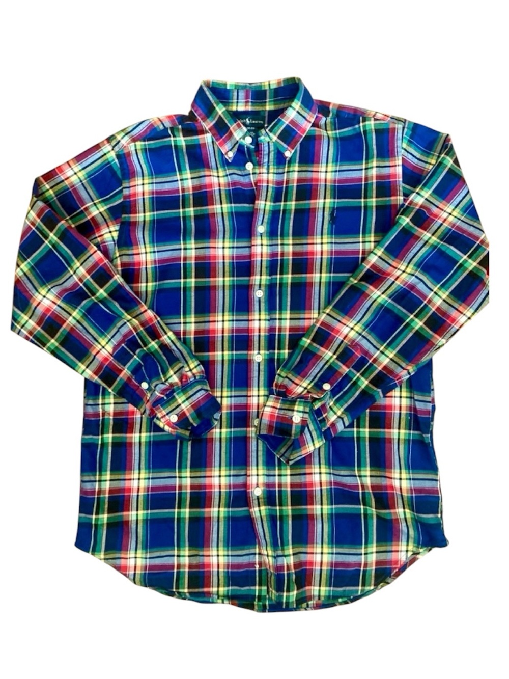 Polo Ralph Lauren Boys XL 18-20 Plaid Button Down Shirt Cotton Pony Logo Blue